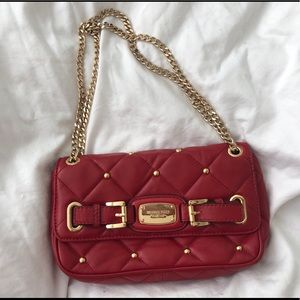 Michael Kors Red Quilted Leather Chain Bag Purse